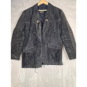 Vtg Learsi Suede Leather Fringe‎ Jacket Womens M Western Open Front Boho *Read